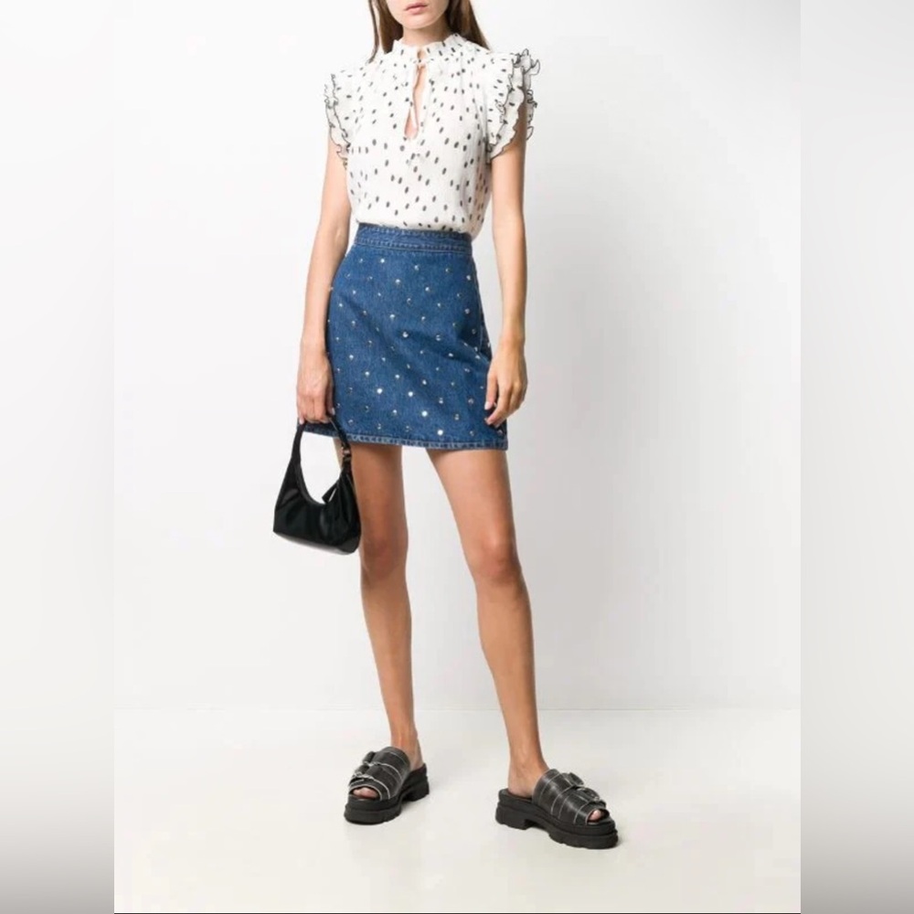 SOLD GANNI Polka Dot Top White/Black Pleated Georgette Size 36